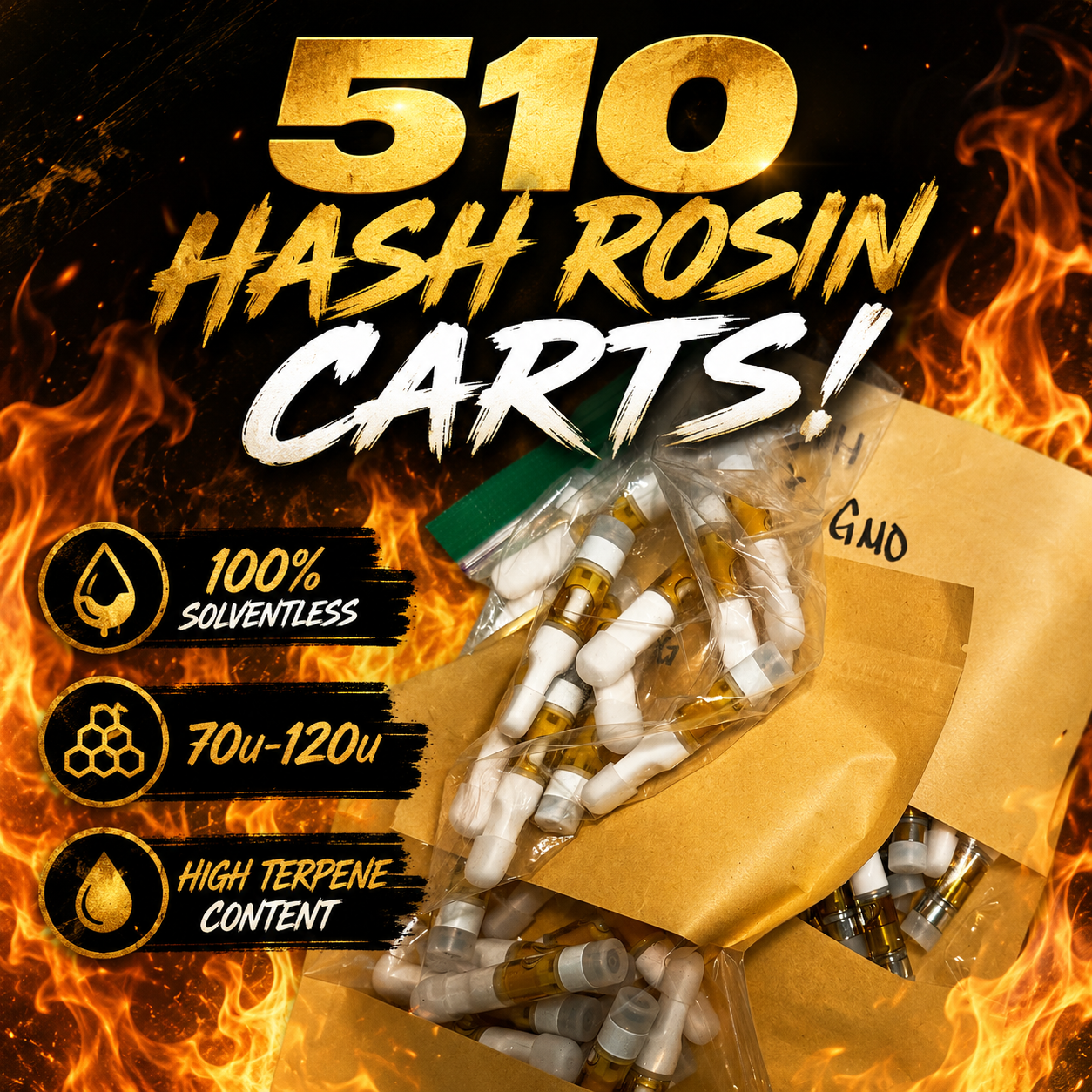 70-120u Hash Rosin 510Carts